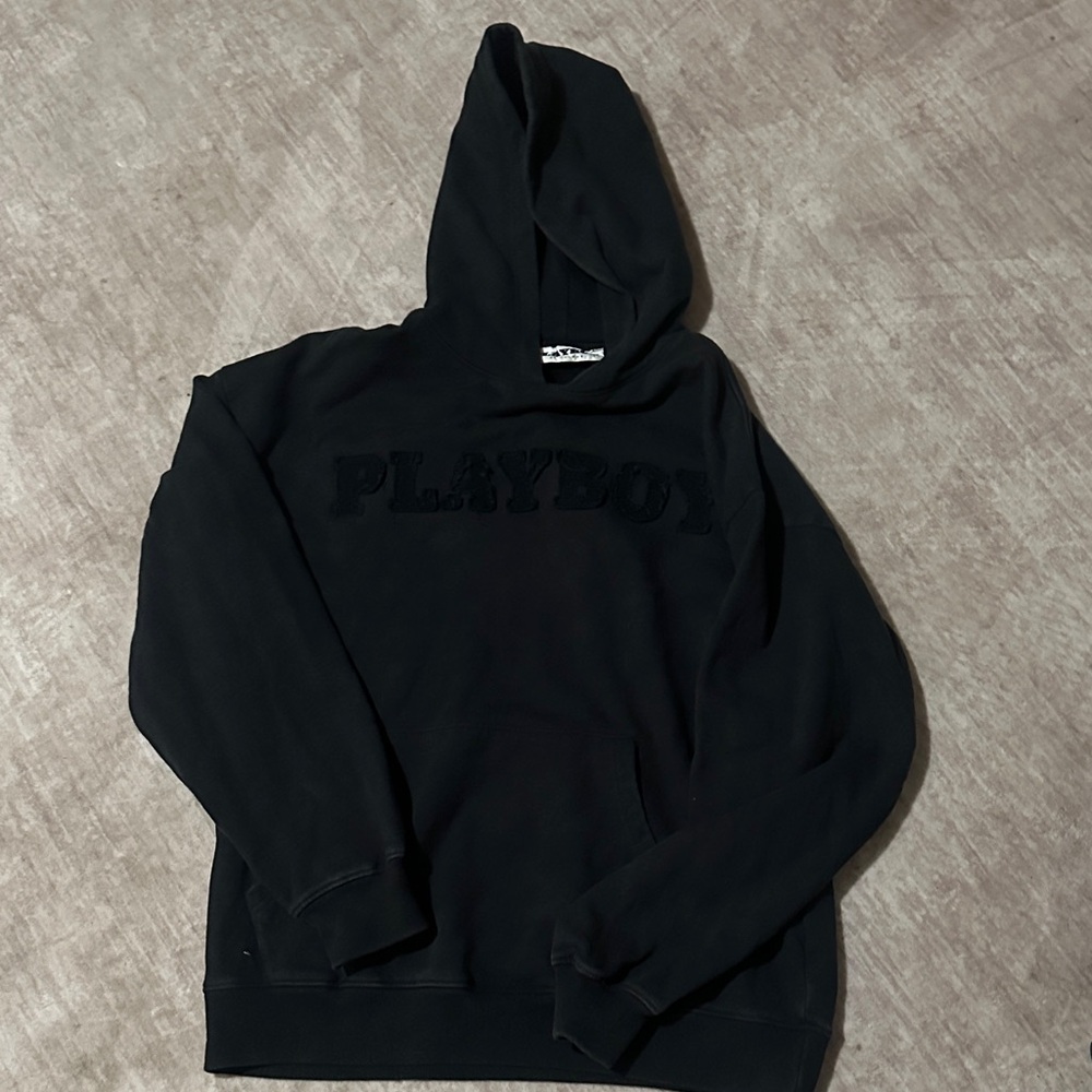 PLAYBOY Black Men's Hoodie with Tonal Logo